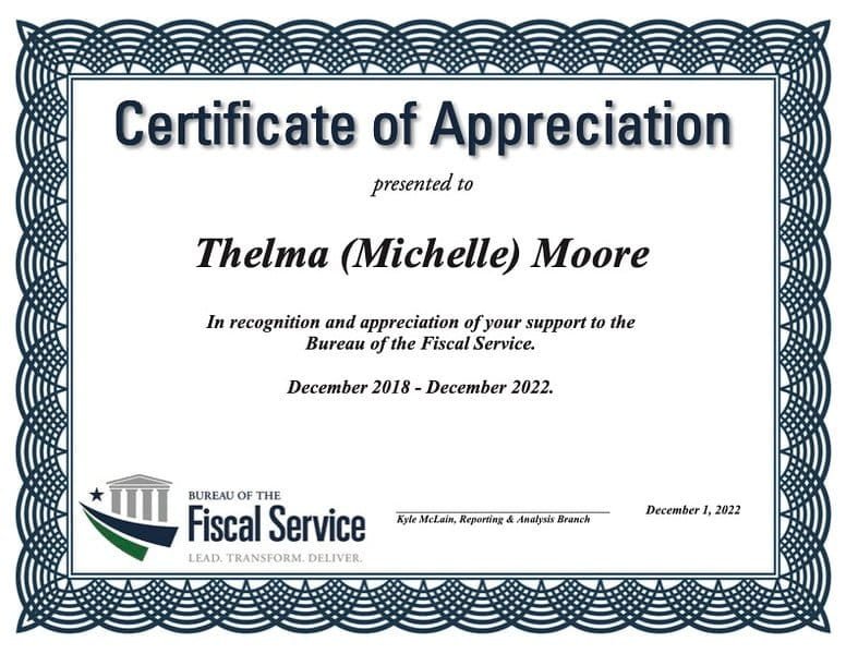 BFS Certificate of Appreciation